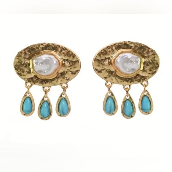 Bohemian pearl stud earrings A236 - Picture 1 of 6